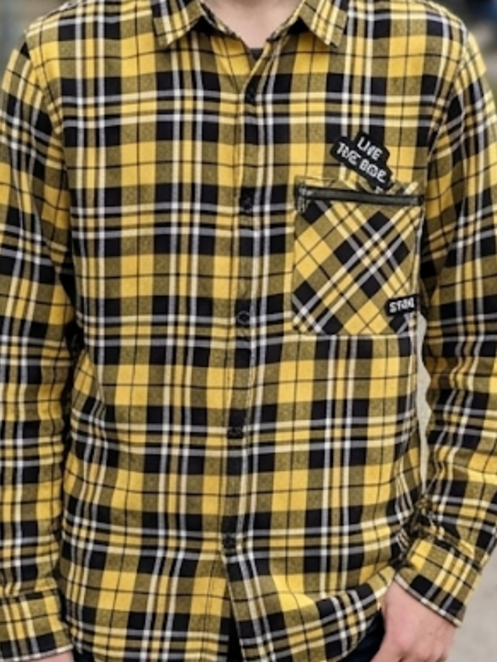 Boys Yellow Plaid Button-Down Shirt